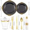 imageNervure 175PCS Black Plastic Plates  Disposable Black Gold Party Plates ampamp Pre Rolled Napkins with Cutlery for 25 Guests 50Plates 75Silverware 25Cups 25Napkin for Wedding ampamp Party ampamp New YearBlack