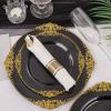 imageNervure 175PCS Black Plastic Plates  Disposable Black Gold Party Plates ampamp Pre Rolled Napkins with Cutlery for 25 Guests 50Plates 75Silverware 25Cups 25Napkin for Wedding ampamp Party ampamp New YearBlack