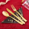 imageNervure 175PCS Black ampamp Gold Marbling Plastic Dinnerware Set  25 Dinner Plates 25 Dessert Plates 25 Cups 25 Forks 25 Knives 25 Spoons 25 Napkins for Halloween ampamp New Years