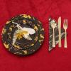 imageNervure 175PCS Black ampamp Gold Marbling Plastic Dinnerware Set  25 Dinner Plates 25 Dessert Plates 25 Cups 25 Forks 25 Knives 25 Spoons 25 Napkins for Halloween ampamp New Years