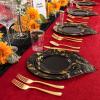 imageNervure 175PCS Black ampamp Gold Marbling Plastic Dinnerware Set  25 Dinner Plates 25 Dessert Plates 25 Cups 25 Forks 25 Knives 25 Spoons 25 Napkins for Halloween ampamp New Years