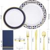 imageNervure 175PCS Blue Plastic Party Set  WhiteBlue Gold Disposable Dinnerware Include 25 Plates 25 Cups 25 Utensils 25 Napkins for Wedding ampamp PartyBlue