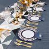 imageNervure 175PCS Blue Plastic Party Set  WhiteBlue Gold Disposable Dinnerware Include 25 Plates 25 Cups 25 Utensils 25 Napkins for Wedding ampamp PartyBlue