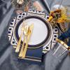 imageNervure 175PCS Blue Plastic Party Set  WhiteBlue Gold Disposable Dinnerware Include 25 Plates 25 Cups 25 Utensils 25 Napkins for Wedding ampamp PartyBlue