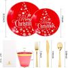 imageNervure 175PCS Christmas Plastic Dinnerware  25 Dinner Plates Salad Plates Cups Cutlery ampamp Napkins Perfect for Holidays