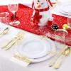imageNervure 175PCS Clear Blue Plastic Plates  Plastic Dinnerware Set Include 25Dinner Plates 25Dessert Plates 25Cups 25Forks 25Knives 25Spoons 25Napkins Perfect for Wedding ampamp PartyGold