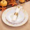 imageNervure 175PCS Thanksgiving Plastic Plates ampamp Pre Rolled Napkins Gold Plastic Cutlery Include 25Dinner Plates 25Dessert Plates 25Cups 25Knives 25Forks 25Spoons 25Napkins for Thanksgiving