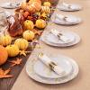 imageNervure 175PCS Thanksgiving Plastic Plates ampamp Pre Rolled Napkins Gold Plastic Cutlery Include 25Dinner Plates 25Dessert Plates 25Cups 25Knives 25Forks 25Spoons 25Napkins for Thanksgiving
