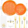 imageNervure 175PCS Thanksgiving Plates  Orange and Gold Disposable Plates Include 25Dinner Plate 25Dessert Plate 25Cups 25Knives 25Forks 25Spoons 25 Fall Napkins for Thanksgiving Day