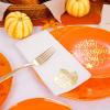 imageNervure 175PCS Thanksgiving Plates  Orange and Gold Disposable Plates Include 25Dinner Plate 25Dessert Plate 25Cups 25Knives 25Forks 25Spoons 25 Fall Napkins for Thanksgiving Day