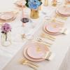 imageNervure 175PCS White Plastic Plates  Floral White Gold Disposable Plates Include 50Plates 25Forks 25Knives 25Spoons 25Cups 25Napkins Perfect for Wedding ampamp PartyPink