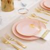imageNervure 175PCS White Plastic Plates  Floral White Gold Disposable Plates Include 50Plates 25Forks 25Knives 25Spoons 25Cups 25Napkins Perfect for Wedding ampamp PartyPink