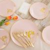 imageNervure 175PCS White Plastic Plates  Floral White Gold Disposable Plates Include 50Plates 25Forks 25Knives 25Spoons 25Cups 25Napkins Perfect for Wedding ampamp PartyPink