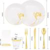 imageNervure 175PCS White Plastic Plates  Floral White Gold Disposable Plates Include 50Plates 25Forks 25Knives 25Spoons 25Cups 25Napkins Perfect for Wedding ampamp PartyGold
