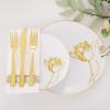 imageNervure 175PCS White Plastic Plates  Floral White Gold Disposable Plates Include 50Plates 25Forks 25Knives 25Spoons 25Cups 25Napkins Perfect for Wedding ampamp PartyGold