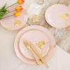 imageNervure 175PCS White Plastic Plates  Floral White Gold Disposable Plates Include 50Plates 25Forks 25Knives 25Spoons 25Cups 25Napkins Perfect for Wedding ampamp PartyPink