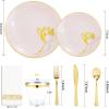 imageNervure 175PCS White Plastic Plates  Floral White Gold Disposable Plates Include 50Plates 25Forks 25Knives 25Spoons 25Cups 25Napkins Perfect for Wedding ampamp PartyPink