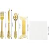 imageNervure 200PCS Gold Plastic Silverware Set Disposable Flatware  Disposable Gold Plastic Cutlery for Party Includes 50 Forks50 Spoons50 Knives50 Napkins50 Butterfly Clasp