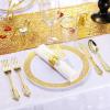 imageNervure 200PCS Gold Plastic Silverware Set Disposable Flatware  Disposable Gold Plastic Cutlery for Party Includes 50 Forks50 Spoons50 Knives50 Napkins50 Butterfly Clasp