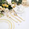 imageNervure 300PCS Gold Hammered Plastic Silverware  Heavy Duty Plastic Cutlery  Gold Disposable Utensils Includes 100 Forks 100 Knives 100 Spoons Perfect for Wedding ampamp PartyGold