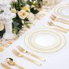 imageNervure 300PCS Gold Hammered Plastic Silverware  Heavy Duty Plastic Cutlery  Gold Disposable Utensils Includes 100 Forks 100 Knives 100 Spoons Perfect for Wedding ampamp PartyGold