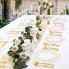 imageNervure 300PCS Gold Hammered Plastic Silverware  Heavy Duty Plastic Cutlery  Gold Disposable Utensils Includes 100 Forks 100 Knives 100 Spoons Perfect for Wedding ampamp PartyGold