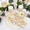 imageNervure 300PCS Gold Hammered Plastic Silverware  Heavy Duty Plastic Cutlery  Gold Disposable Utensils Includes 100 Forks 100 Knives 100 Spoons Perfect for Wedding ampamp PartyGold