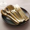 imageNervure 300PCS Gold Hammered Plastic Silverware  Heavy Duty Plastic Cutlery  Gold Disposable Utensils Includes 100 Forks 100 Knives 100 Spoons Perfect for Wedding ampamp PartyGold