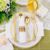 imageNervure 400PCS Pre Rolled Gold Plastic Silverware Sets  Heavy Duty Gold Cutlery  Include 100 Pack Wrapped Disposable Utensils with Napkins for Parties Dinners ampamp WeddingsClassic