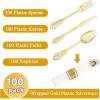 imageNervure 400PCS Pre Rolled Gold Plastic Silverware Sets  Heavy Duty Gold Cutlery  Include 100 Pack Wrapped Disposable Utensils with Napkins for Parties Dinners ampamp WeddingsVintage