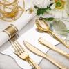 imageNervure 400PCS Pre Rolled Gold Plastic Silverware Sets  Heavy Duty Gold Cutlery  Include 100 Pack Wrapped Disposable Utensils with Napkins for Parties Dinners ampamp WeddingsHammered