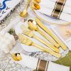 imageNervure 400PCS Pre Rolled Gold Plastic Silverware Sets  Heavy Duty Gold Cutlery  Include 100 Pack Wrapped Disposable Utensils with Napkins for Parties Dinners ampamp WeddingsClassic