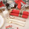 imageNervure 400PCS Pre Rolled Gold Plastic Silverware Sets  Heavy Duty Gold Cutlery  Include 100 Pack Wrapped Disposable Utensils with Napkins for Parties Dinners ampamp WeddingsClassicRed Napkins
