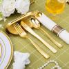 imageNervure 400PCS Pre Rolled Gold Plastic Silverware Sets  Heavy Duty Gold Cutlery  Include 100 Pack Wrapped Disposable Utensils with Napkins for Parties Dinners ampamp WeddingsClassic