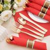 imageNervure 400PCS Pre Rolled Gold Plastic Silverware Sets  Heavy Duty Gold Cutlery  Include 100 Pack Wrapped Disposable Utensils with Napkins for Parties Dinners ampamp WeddingsClassicRed Napkins