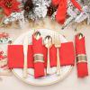 imageNervure 400PCS Pre Rolled Gold Plastic Silverware Sets  Heavy Duty Gold Cutlery  Include 100 Pack Wrapped Disposable Utensils with Napkins for Parties Dinners ampamp WeddingsClassicRed Napkins