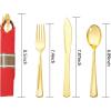 imageNervure 400PCS Pre Rolled Gold Plastic Silverware Sets  Heavy Duty Gold Cutlery  Include 100 Pack Wrapped Disposable Utensils with Napkins for Parties Dinners ampamp WeddingsClassicRed Napkins