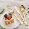 imageNervure 400PCS Pre Rolled Gold Plastic Silverware Sets  Heavy Duty Gold Cutlery  Include 100 Pack Wrapped Disposable Utensils with Napkins for Parties Dinners ampamp WeddingsHammered