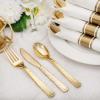imageNervure 400PCS Pre Rolled Gold Plastic Silverware Sets  Heavy Duty Gold Cutlery  Include 100 Pack Wrapped Disposable Utensils with Napkins for Parties Dinners ampamp WeddingsHammered