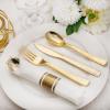 imageNervure 400PCS Pre Rolled Gold Plastic Silverware Sets  Heavy Duty Gold Cutlery  Include 100 Pack Wrapped Disposable Utensils with Napkins for Parties Dinners ampamp WeddingsHammered