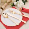 imageNervure 400PCS Pre Rolled Gold Plastic Silverware Sets  Heavy Duty Gold Cutlery  Include 100 Pack Wrapped Disposable Utensils with Napkins for Parties Dinners ampamp WeddingsClassicRed Napkins