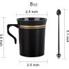 imageNervure 60 Pack Clear Gold Plastic Coffee Mugs with 60 PCS Black Coffee Stirrers  8oz Disposable Coffee Cups with Handles ampamp 5inch Coffee Stirrers  Plastic Tea Cups with Gold Rim for PartyBlack