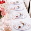 imageNervure 700PCS Gold Plastic Plates  Gold Plastic Dinnerware Sets for 100 Guests  200 Disposable Plates 300 Silverware 100 Cups 100 Napkins for Wedding ampamp PartyWhite and Rose Gold
