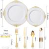 imageNervure 700PCS Gold Plastic Plates  Gold Plastic Dinnerware Sets for 100 Guests  200 Disposable Plates 300 Silverware 100 Cups 100 Napkins for Wedding ampamp PartyWhite and Gold