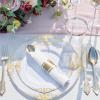 imageNervure 700PCS Gold Plastic Plates  Gold Plastic Dinnerware Sets for 100 Guests  200 Disposable Plates 300 Silverware 100 Cups 100 Napkins for Wedding ampamp PartyWhite and Gold