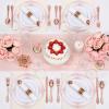 imageNervure 700PCS Gold Plastic Plates  Gold Plastic Dinnerware Sets for 100 Guests  200 Disposable Plates 300 Silverware 100 Cups 100 Napkins for Wedding ampamp PartyWhite and Rose Gold