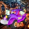 imageNervure 8 Ft Halloween Inflatables Outdoor Decorations  Halloween Inflatable Witch Driving a Car with Black Cat Pumpkin and Frankenstein Buildin LED Light Blow up for Indoor Yard Garden Lawn Decor