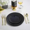 imageNervure 96PCS Black with Gold Plastic Plates  Black Disposable Plastic Plates Includes 48PCS 1025inch Dinner Plates 48PCS 75inch SaladDessert Plates for Halloween ampamp Parties ampamp New Years Day
