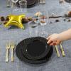 imageNervure 96PCS Black with Gold Plastic Plates  Black Disposable Plastic Plates Includes 48PCS 1025inch Dinner Plates 48PCS 75inch SaladDessert Plates for Halloween ampamp Parties ampamp New Years Day