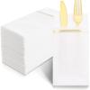 imageNervure 100PCS Black Paper Napkins with Builtin Flatware Pocket  Black and Gold Prefolded Cloth Like Disposable Napkins  HeavyDuty LinenFeel Dinner Napkins for Party ampamp Halloween ampamp Fathers DayGold
